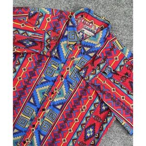 VTG Western Aztec Shirt Men's XLT 17.5 Plainsman Long Sleeve Southwest Design